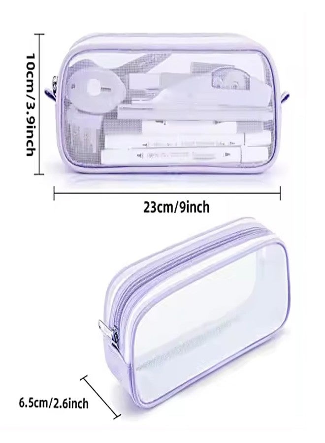 DROPOSALE Big Transparent Pencil Pouch with Zipper Simple Stationery Bag Aesthetic for School Teen Girl Boy Multi-Purpose Use for Office Men Women Pack of 1 (Purple) - Image 2